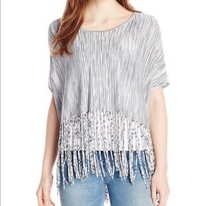 Minnie Rose Grey Space Dye Crop Fringe Top - XS/S